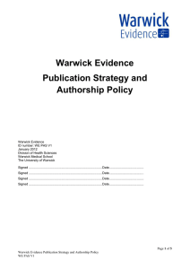 Warwick Evidence Publication Strategy and Authorship Policy