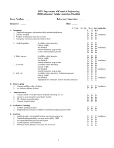 MTU Department of Chemical Engineering 2008 Laboratory Safety Inspection Checklist  Room Number: