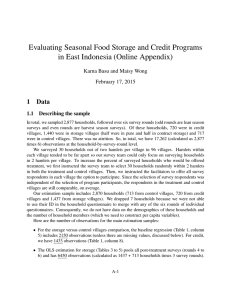 Evaluating Seasonal Food Storage and Credit Programs 1 Data