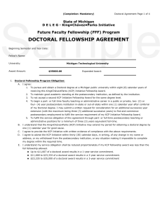 Sample DOCTORAL FELLOWSHIP AGREEMENT Future Faculty Fellowship (FFF) Program State of Michigan