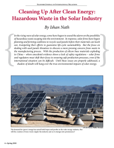 { } Cleaning Up After Clean Energy: Hazardous Waste in the Solar Industry