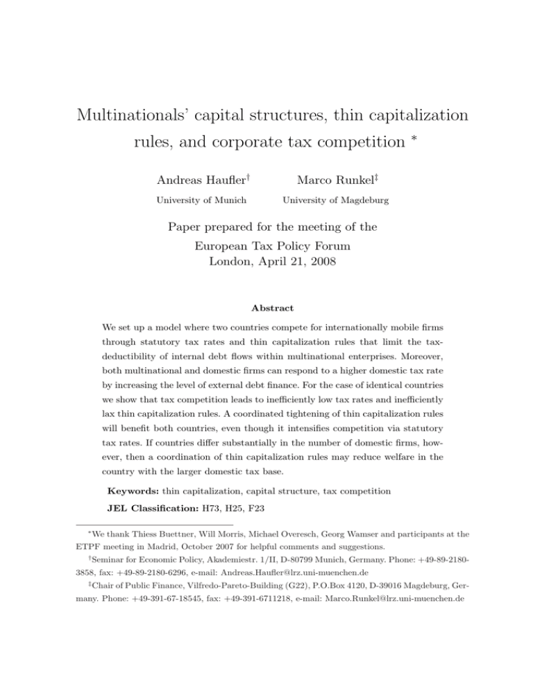 Multinationals’ capital structures, thin capitalization rules, and