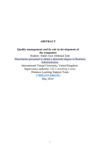 ABSTRACT Quality management and its role in development of the companies