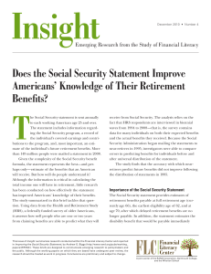 Insight T Does the Social Security Statement Improve Americans’ Knowledge of Their Retirement