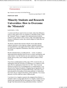 Minority Students and Research Universities: How to Overcome the 'Mis...