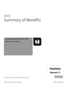 Summary of Benefits 2015 Humana Walmart Rx Plan (PDP) State of North Carolina