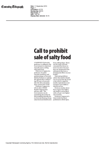 Call to prohibit sale of salty food