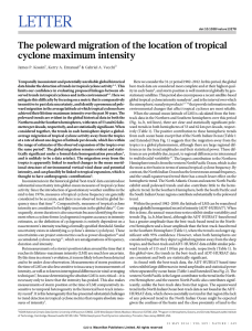 LETTER The poleward migration of the location of tropical cyclone maximum intensity