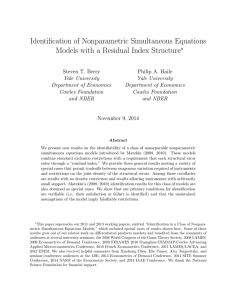 Identification of Nonparametric Simultaneous Equations Models with a Residual Index Structure