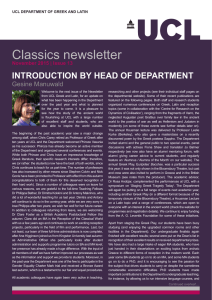 Classics newsletter INTRODUCTION BY HEAD OF DEPARTMENT  Gesine Manuwald