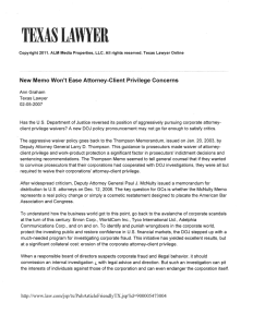LAWYER TEXAS New Memo Won't Ease Attorney-Client Privilege Concerns