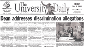 Dean  addresses  discrimination allegations -----1 FRIDAY