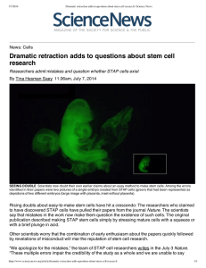 Dramatic retraction adds to questions about stem cell research Cells Tina Hesman Saey