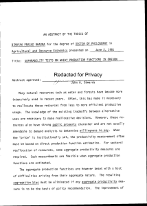 AN ABSTRACT OF THE THESIS OF PHILOSOPHY in Agricultural and Resource Economics