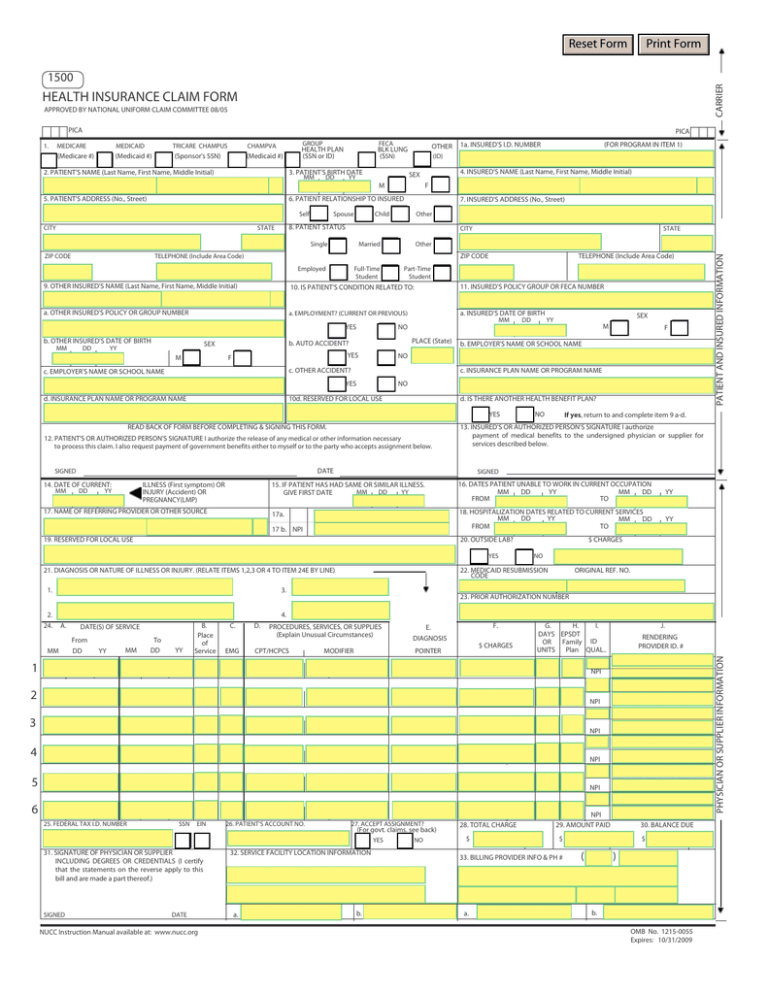 HEALTH INSURANCE CLAIM FORM