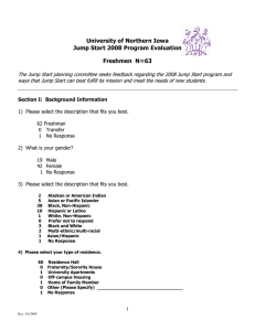 University of Northern Iowa  Jump Start 2008 Program Evaluation  Freshmen  N=63 