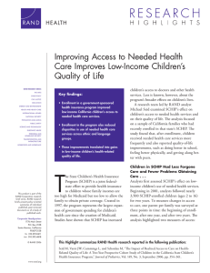 Improving Access to Needed Health Care Improves Low-Income Children’s Quality of Life