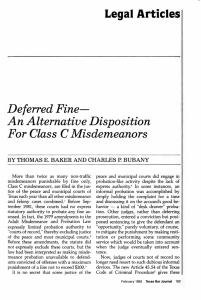 Legal Articles Deferred Fine- An Alternative Disposition For Class C Misdemeanors