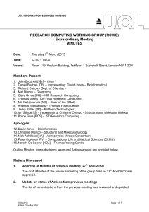 RESEARCH COMPUTING WORKING GROUP (RCWG) Extra-ordinary Meeting MINUTES