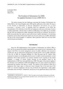 The Freedom of Information Act 2000: An updated literature review (2009-2011)