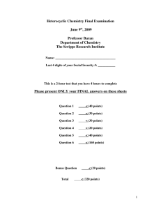 Heterocyclic Chemistry Final Examination  June 9 , 2009