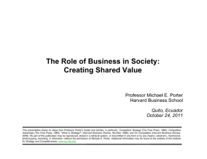 The Role of Business in Society: Creating Shared Value Harvard Business School