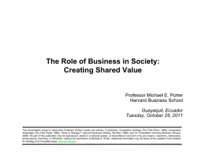 The Role of Business in Society: Creating Shared Value Harvard Business School