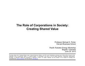 The Role of Corporations in Society: Creating Shared Value Harvard Business School