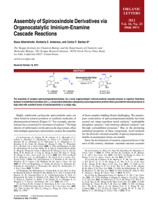 Assembly of Spirooxindole Derivatives via Organocatalytic Iminium-Enamine Cascade Reactions ORGANIC