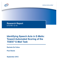 Identifying Speech Acts in E-Mails: Toward Automated Scoring of the E-Mail Task TOEIC