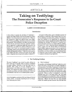 Taking on Testilying: The Prosecutor's Response to In-Court Police Deception ARTICLE