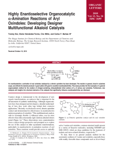 Highly Enantioselective Organocatalytic Oxindoles: Developing Designer Multifunctional Alkaloid Catalysts -Amination Reactions of Aryl