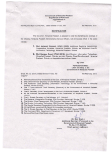 Government of Himachal Pradesh Department of Personnel Appointment·IV No.Per(A-IV)-B(6)-1f2015(Part), Dated Shimla-171002, the