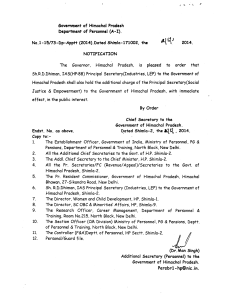 Government of Himachal Pradesh Department of Personnel (A-I). The Governor,