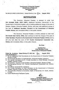Government of Himachal Pradesh Department of Personnel Appointment-IV No,Per(A,·IV}-B(6}-1/2012(Part},