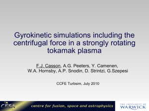 Gyrokinetic simulations including the centrifugal force in a strongly rotating tokamak plasma