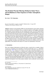 The Pixelised Wavelet Filtering Method to Study Waves