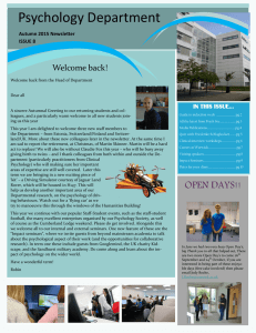 Psychology Department Welcome back! IN THIS ISSUE...