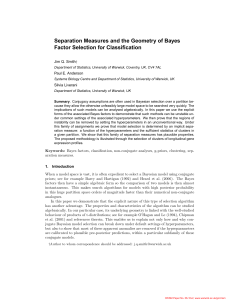 Separation Measures and the Geometry of Bayes Factor Selection for Classification