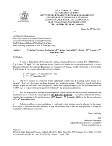 No. A. 33048/01/2011-ISTM GOVERNMENT OF INDIA DEPARTMENT OF PERSONNEL &amp; TRAINING