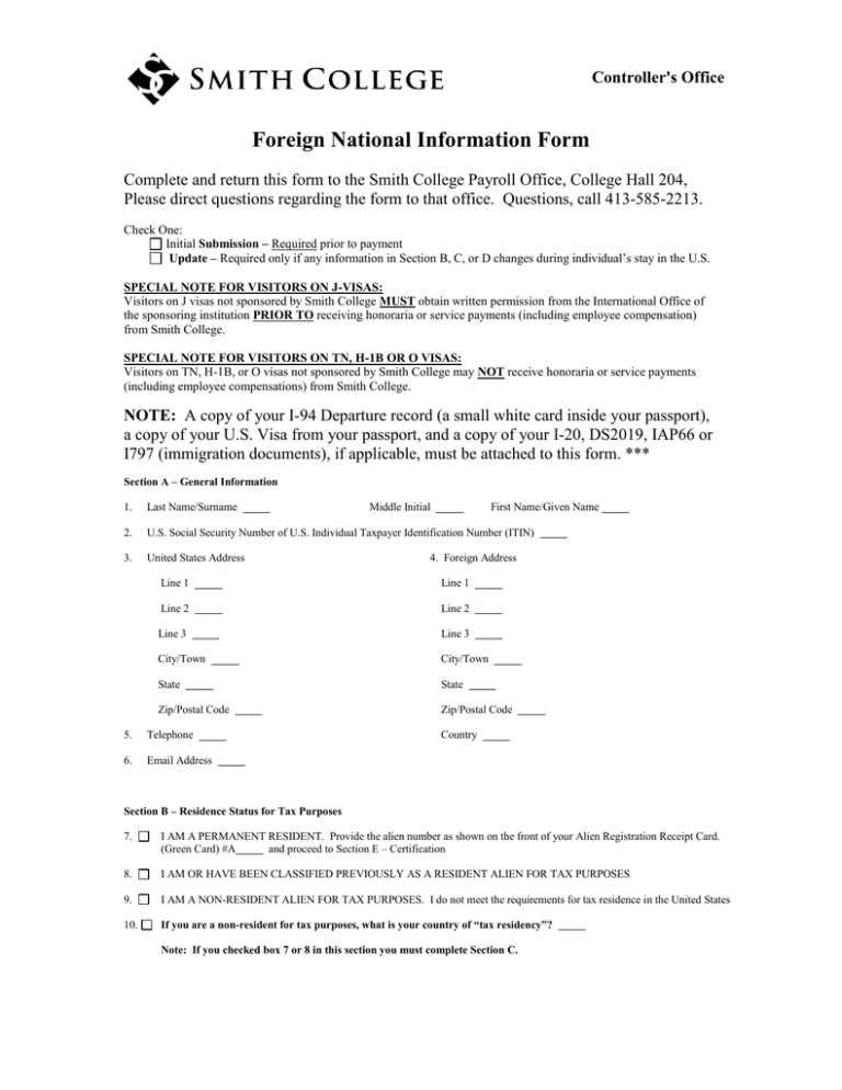 Foreign National Information Form Jhu