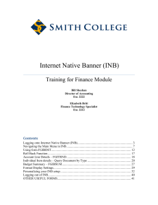 Internet Native Banner (INB) Training for Finance Module Contents