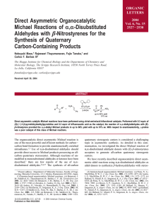 Direct Asymmetric Organocatalytic Michael Reactions of β Synthesis of Quaternary