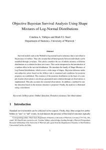 Objective Bayesian Survival Analysis Using Shape Mixtures of Log-Normal Distributions