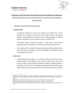 Challenges to the South African mining industry in the wake... Comments by Peter Leon to the Cape Town Press Club,...