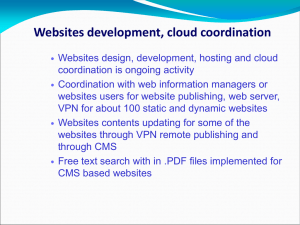 Websites development, cloud coordination