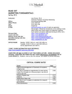 BUAD 307 MARKETING FUNDAMENTALS  Spring, 2012