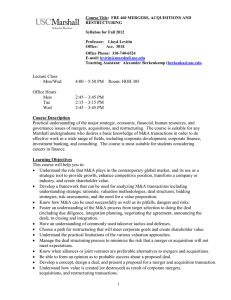 Course Title:  FBE 460 MERGERS, ACQUISITIONS AND RESTRUCTURING