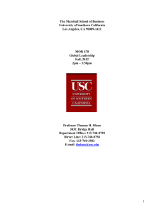 The Marshall School of Business University of Southern California MOR 470