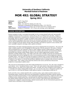 MOR 492: GLOBAL STRATEGY Spring 2012 University of Southern California